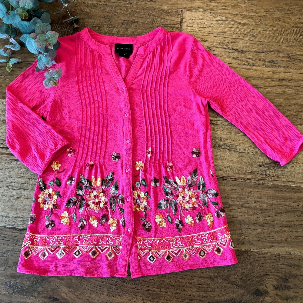 Liv Los Angeles Pink Lightweight Embroidery Top Boho Women's Size Sm…